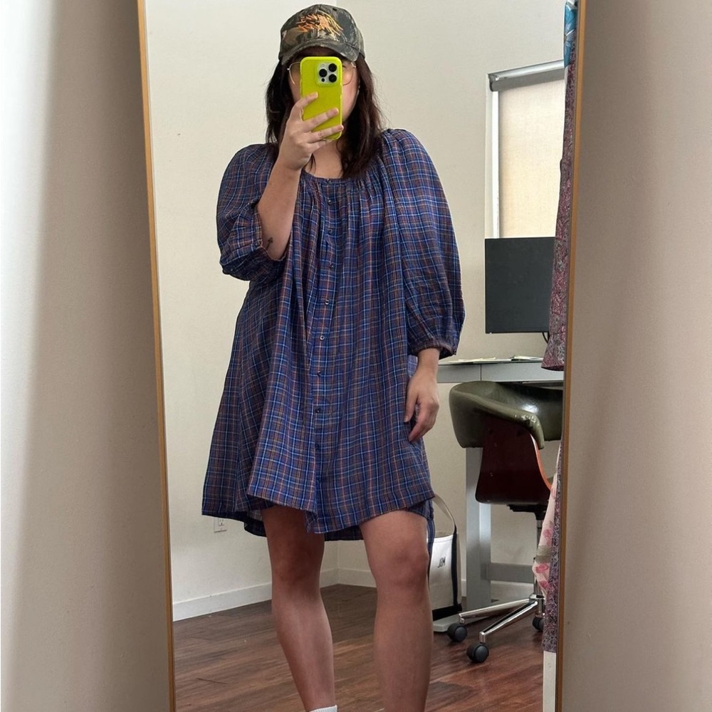 Gently worn Doen Jullien Dress - Azure French Plaid size XL